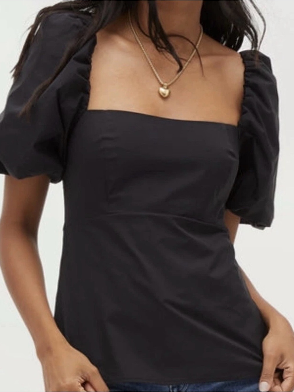 Hill House Home Black Square Neck Puff Sleeve Taffeta Matilda Top